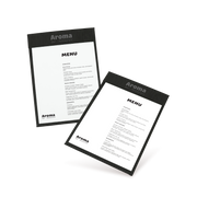 Two clipboard menu cards with black border and white background