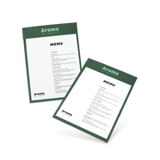 Two clipboard menu cards with green border and white background