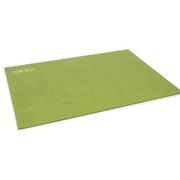 A green rectangular placemat made from vegan leather, with a subtle textured surface and visible stitching along the edges.
