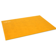 A orange rectangular placemat made from vegan leather, with a subtle textured surface and visible stitching along the edges.