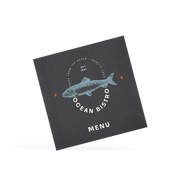 A classy clamp card with a black cover featuring a white 'Ocean Bistro' logo.