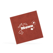 A classy clamp card with a brown cover featuring a white 'menu' logo.