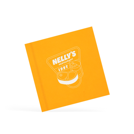 A classy clamp card with a yellow cover featuring a white 'Nelly's' logo.