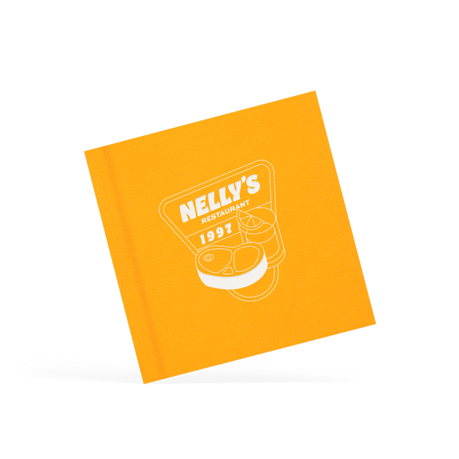 A classy clamp card with a yellow cover featuring a white 'Nelly's' logo.