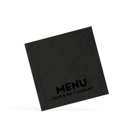 Black placemat with 'MENU CAFE & RESTAURANT' text on a white background