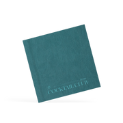 Teal cocktail placemat with 'The Cocktail Club' text on a white background