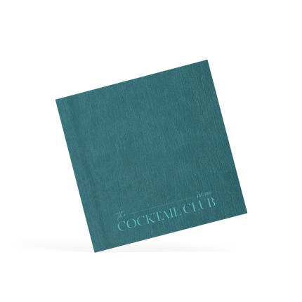 Teal cocktail placemat with 'The Cocktail Club' text on a white background