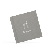 Gray placemat with wine glass design and text on a white background