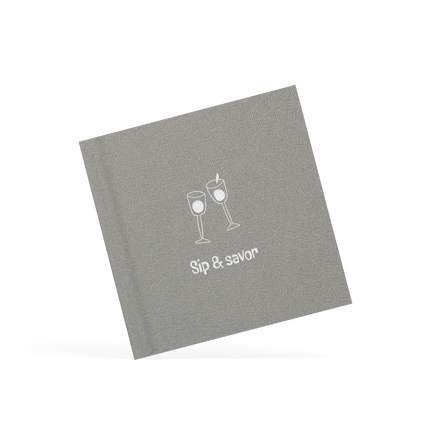 Gray placemat with wine glass design and text on a white background