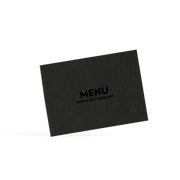 Black menu with text on a white background
