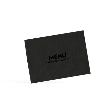 Black menu with text on a white background