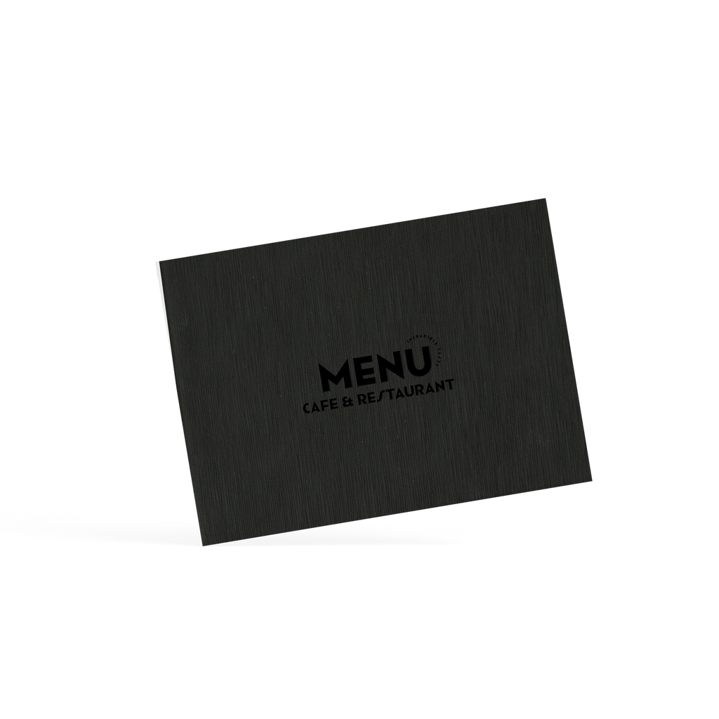 Black menu with text on a white background