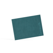 Teal menu with textured surface and visible branding on a white background