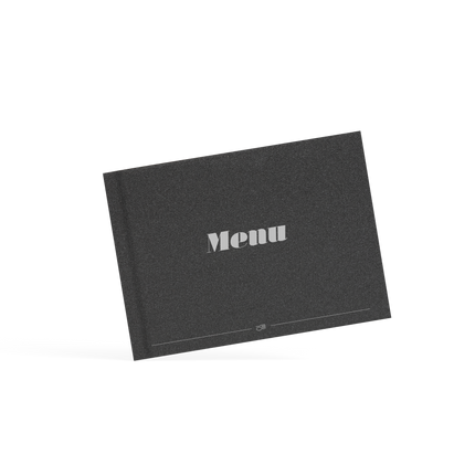 Black menu cover with 'Menu' text on a white background