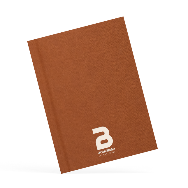 Brown menu with a logo on a white background