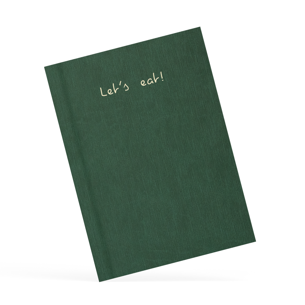Green menu with 'Let's eat!' text on a white background