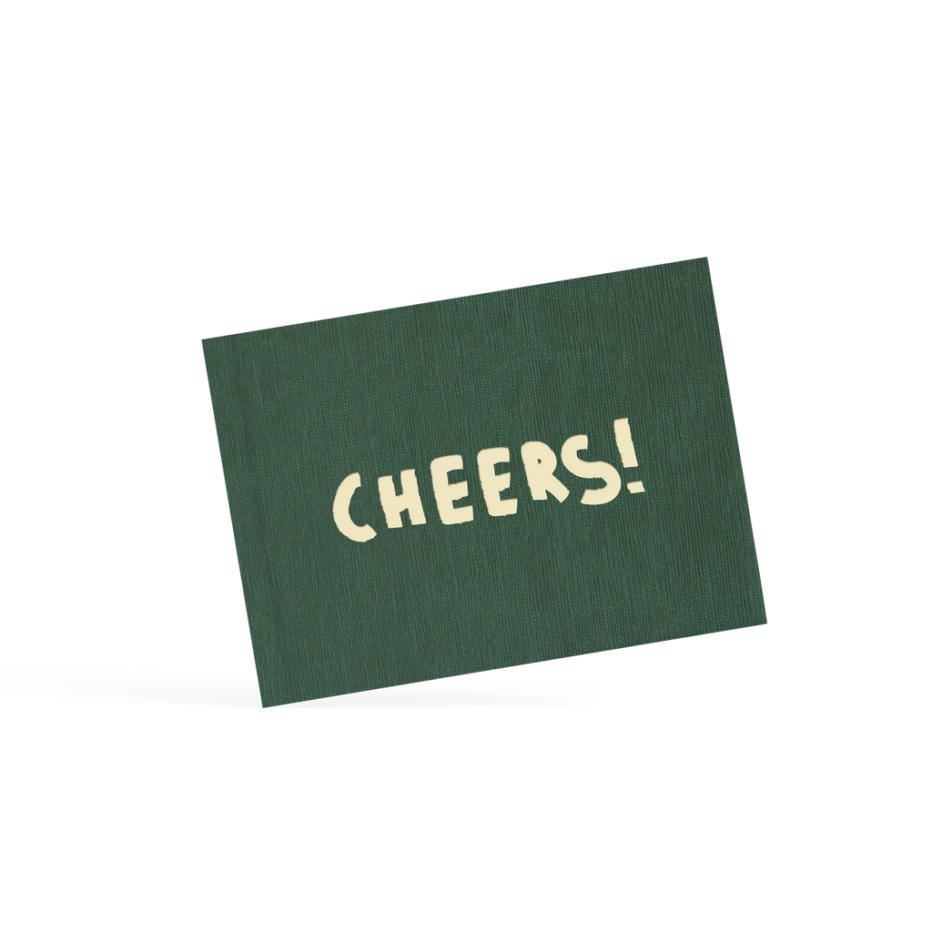 Green menu with 'CHEERS!' text on a white background