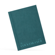Teal menu with 'the Cocktail Club' text on a white background