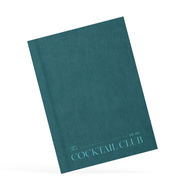Teal menu with 'the Cocktail Club' text on a white background