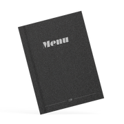 Black menu cover with 'Menu' text on a white background