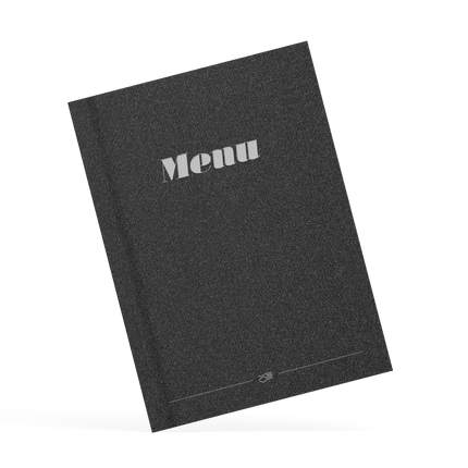 Black menu cover with 'Menu' text on a white background