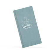 Blue menu with bistro branding in white on the front 
