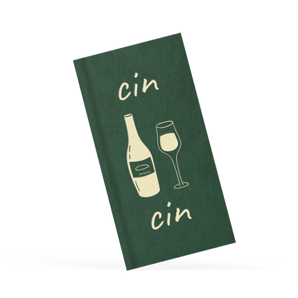 Green menu with wine bottle and glass illustration on white background