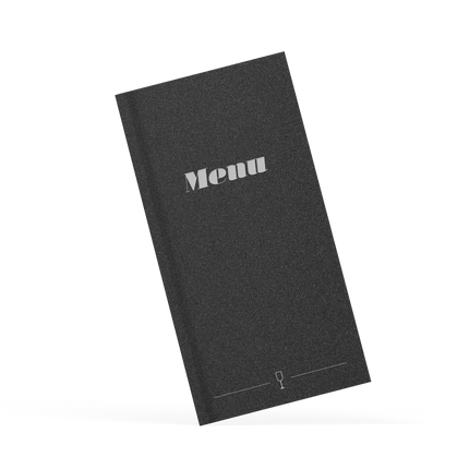 Black menu cover with 'Menu' text on a white background