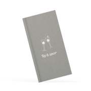 Gray menu with wine glass illustrations and 'Sip & Savor' text on a white background.