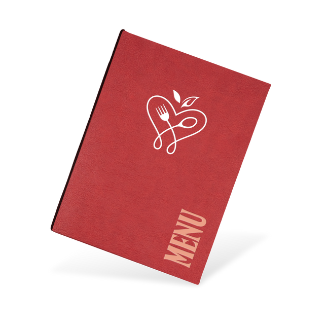 A red menu with a fish illustration and the text 'MENU' on the cover.