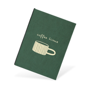 Green menu with a coffee cup illustration and 'coffee time' text on a white background