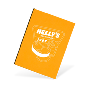 A yellow menu with a fish illustration and the text 'nelly's' on the cover.