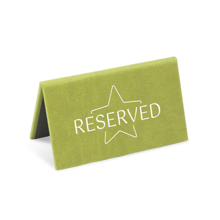 A green reserved sign with a white star and the word 'RESERVED' printed on it.