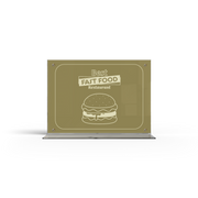 A acrylic menu stand with a transparent side showing a menu card inside.